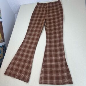 Brown Plaid Flared Pants